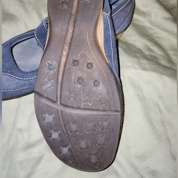 Lands' End Blue Suede & Fabric Mary Jane Shoes pre owned great condition sz 9b - Picture 5 of 5